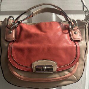 Coach Vintage Kristin Hobo Shoulder Crossbody BAG Tan Pink Coral